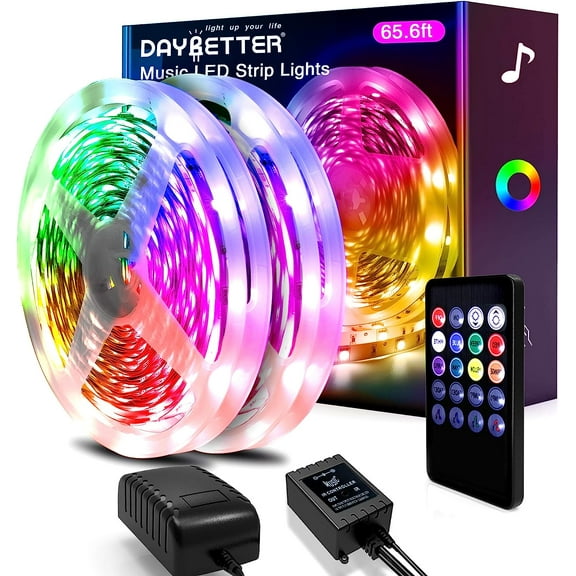 Daybetter 65.6ft/20M Led Strip Lights for Bedroom,Music Sync RGB Light Strips(2 Rolls)