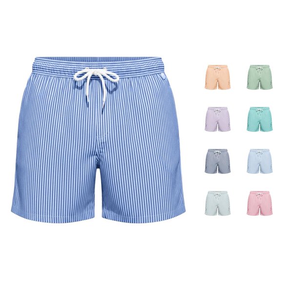 XIAOCHA Vertical Stripe Swim Shorts For Men Elastic Waist Loose Fit Summer Trunks