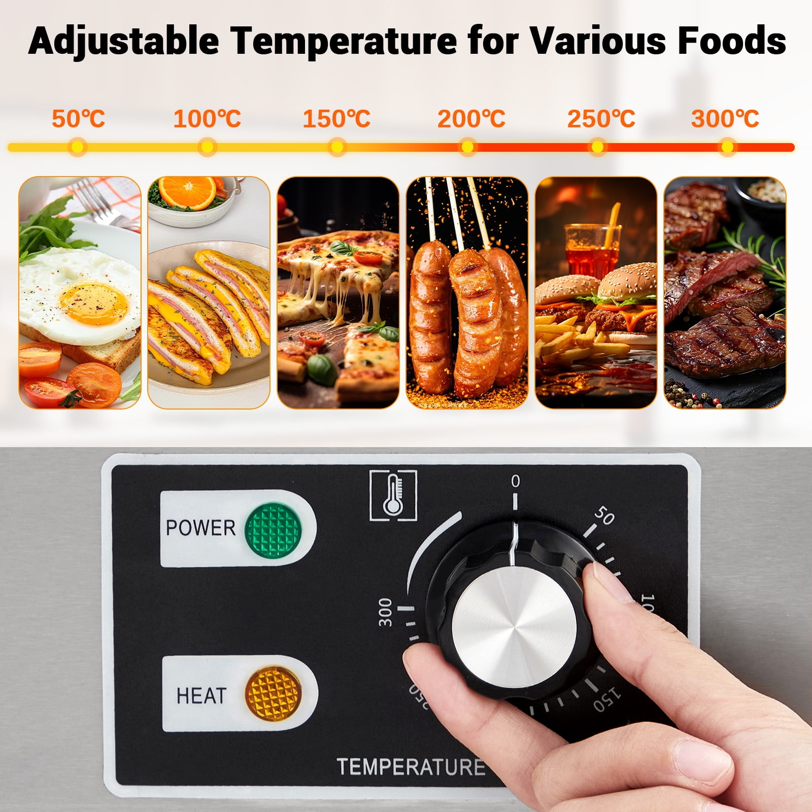 18" Commercial Electric Griddle, 1600W Stainless Steel Flat Top Teppanyaki Grill, Non-Stick, 122-572°F Adjustable Temp, Countertop BBQ, Includes 2 Shovels & 2 Brushes, for Kitchen & Restaurant