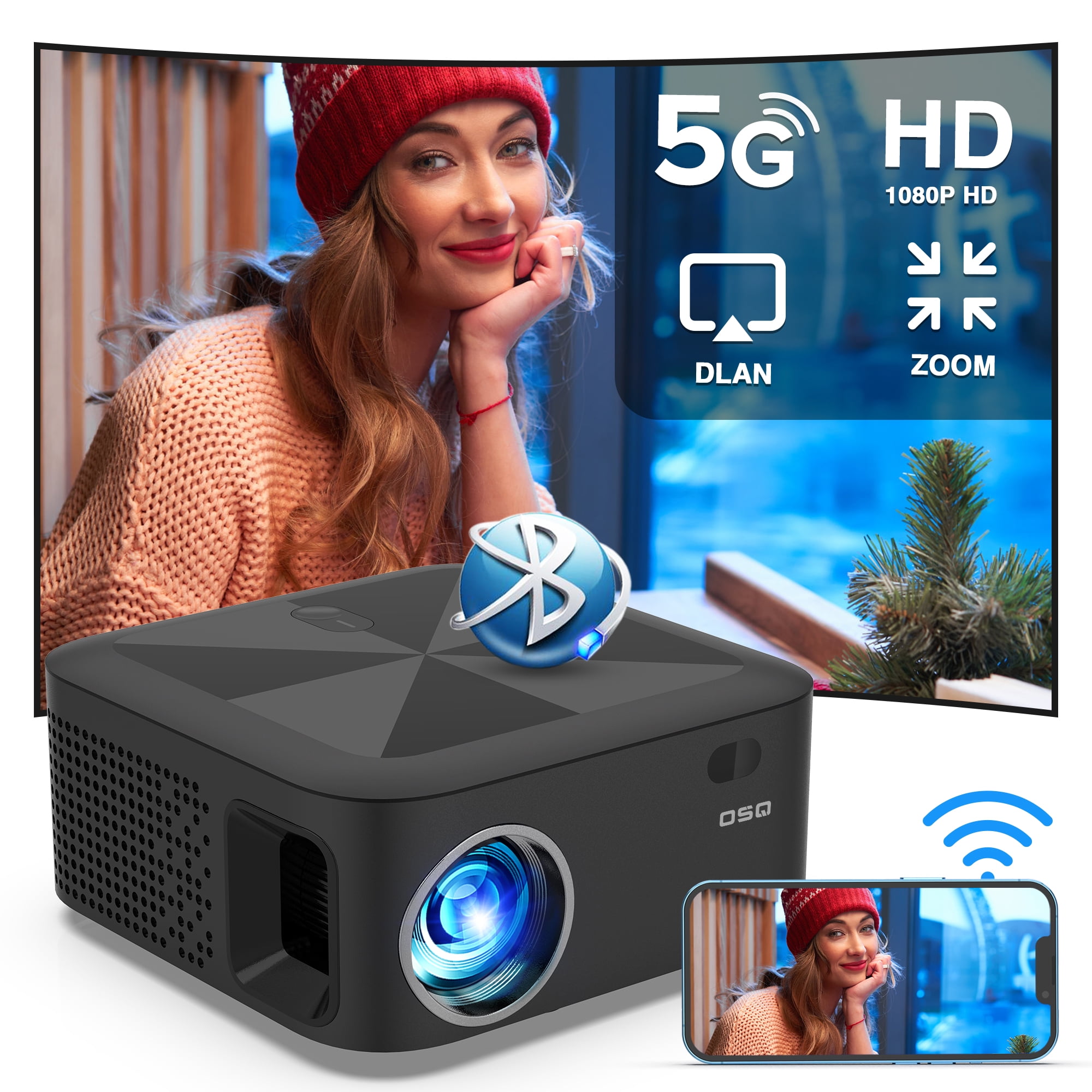 5G WiFi Bluetooth Projector, Portable Full HD 1080P Supported Outdoor Movie  Projector, Home Theater Mini Video Projector with Zoom, Compatible with  Phone/Tablet/TV Stick/TV Box/DVD Player/ USB/SD 