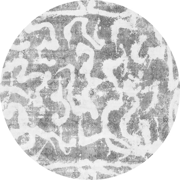 Ahgly Company Indoor Round Abstract Gray Modern Area Rugs, 4' Round