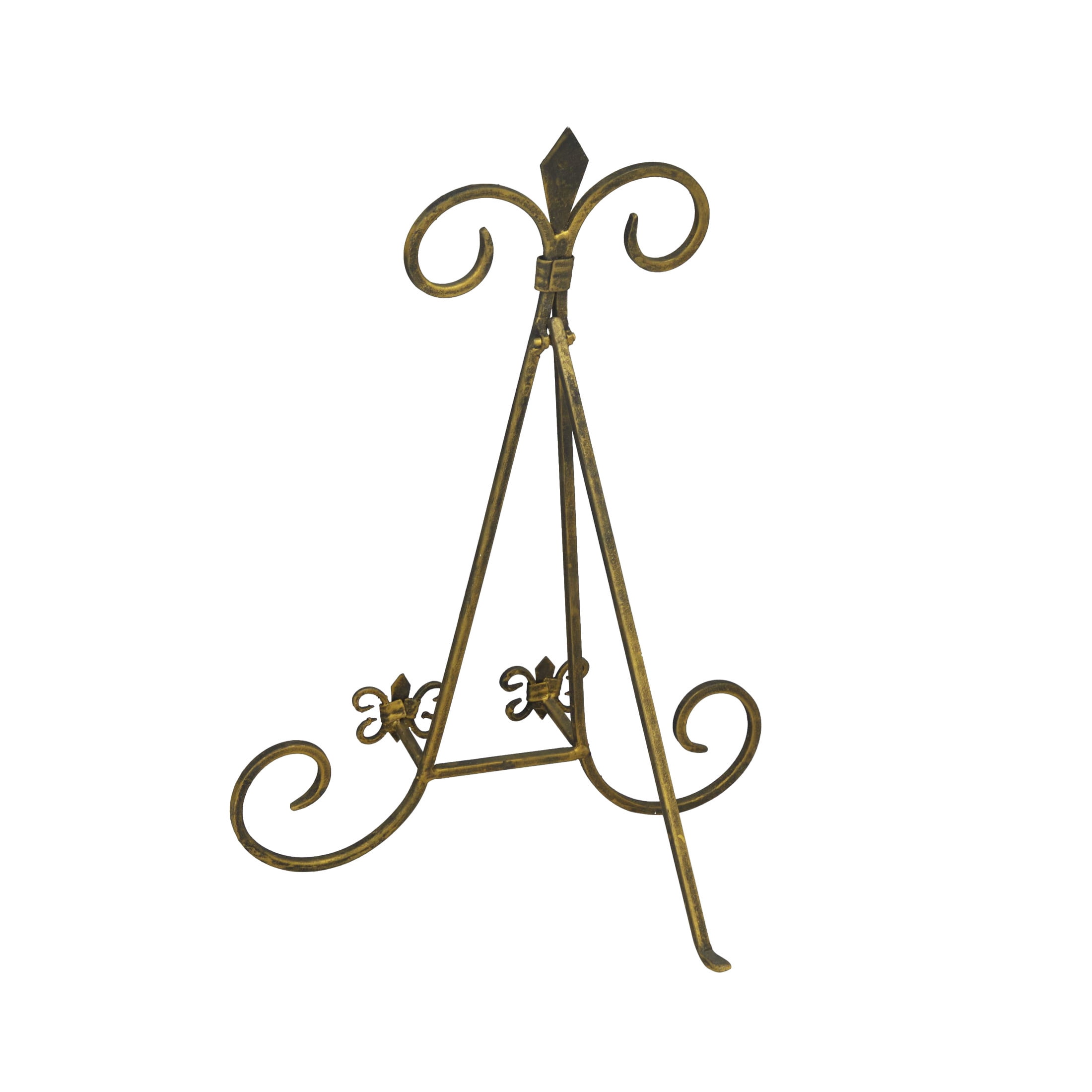 DecMode 11" x 14" Brass Metal Tabletop Arched Fleur De Lis Easel with Scroll Details, 1-Piece