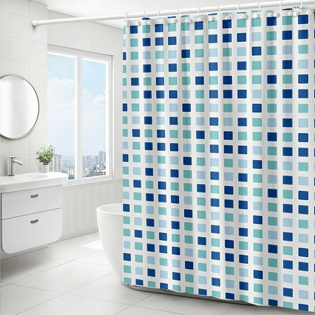 Cortina de ducha azul de plástico moderno | Repelente al agua, bajo lastrado, incluye anillos | 80-240x180cm | Divisor de baño de moda, fácil de cuidar, inodoro