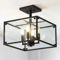 JONATHAN Y Paysan 13" 4-Light Iron/Seeded Glass Rustic Farmhouse LED Flush Mount, Oil Rubbed Bronze, JYL7514A