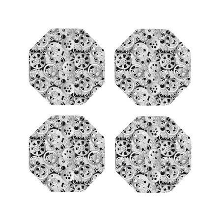 

Leather Coasters Set of 4 - Gear Pattern print Lightweight Non-Slip Drink Coasters for Desk Anti-Scalding Desk Cup Coasters for Office Table Decor Octagon
