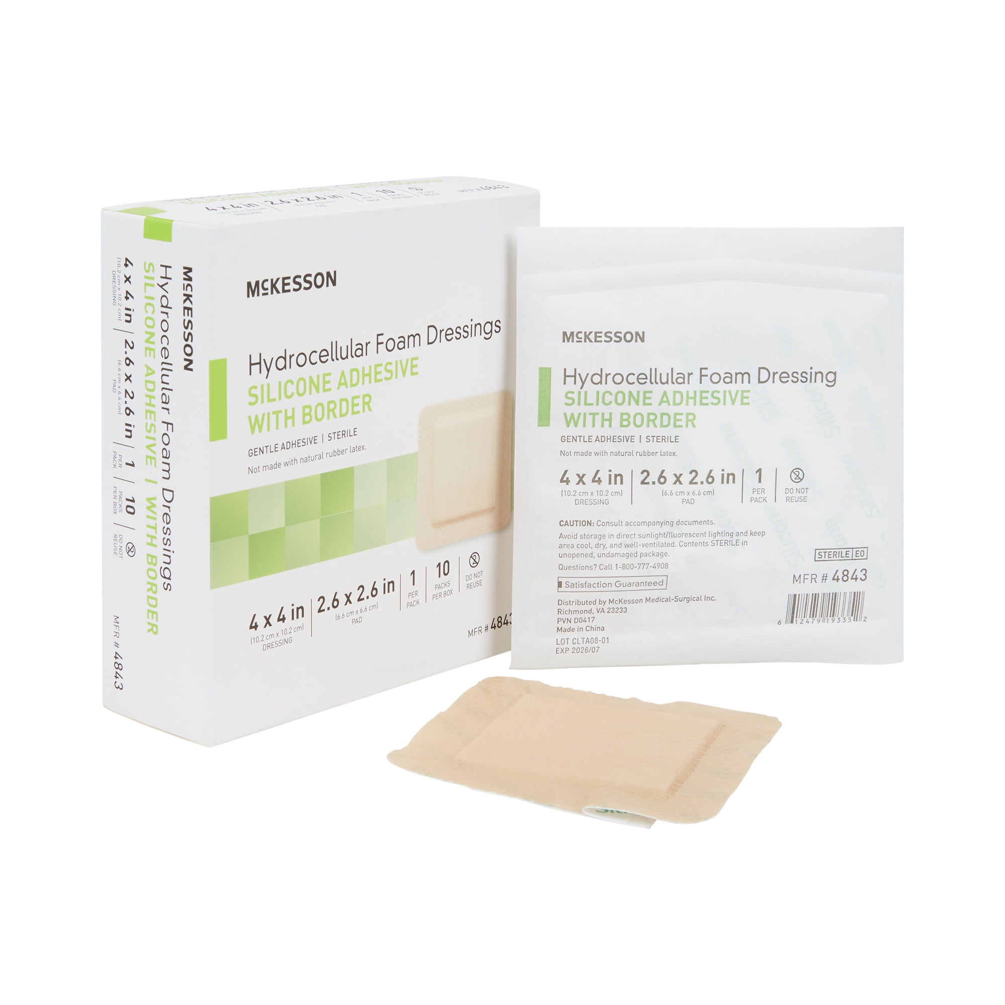 McKesson Hydrocellular Foam Dressing, Silicone Adhesive Bandage, 4 in x 4 in, 10 Count, 1 Pack