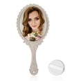 thumbnail image 3 of Handheld Mirror, Small Cute Hand Held Decorative Mirrors for Girls Makeup Embossed Flower Portable Travel Personal Cosmetic Mirror with Powder Puff, 3 of 7