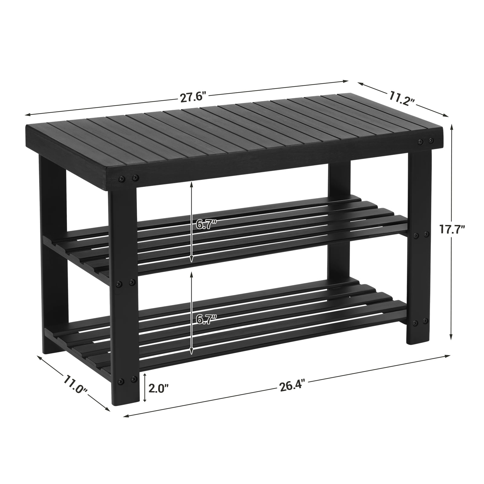 3-Tier Shoe Rack Bench, Hallway Bamboo Organizer, Home Storage Shelf with Holds 286 lb, Black