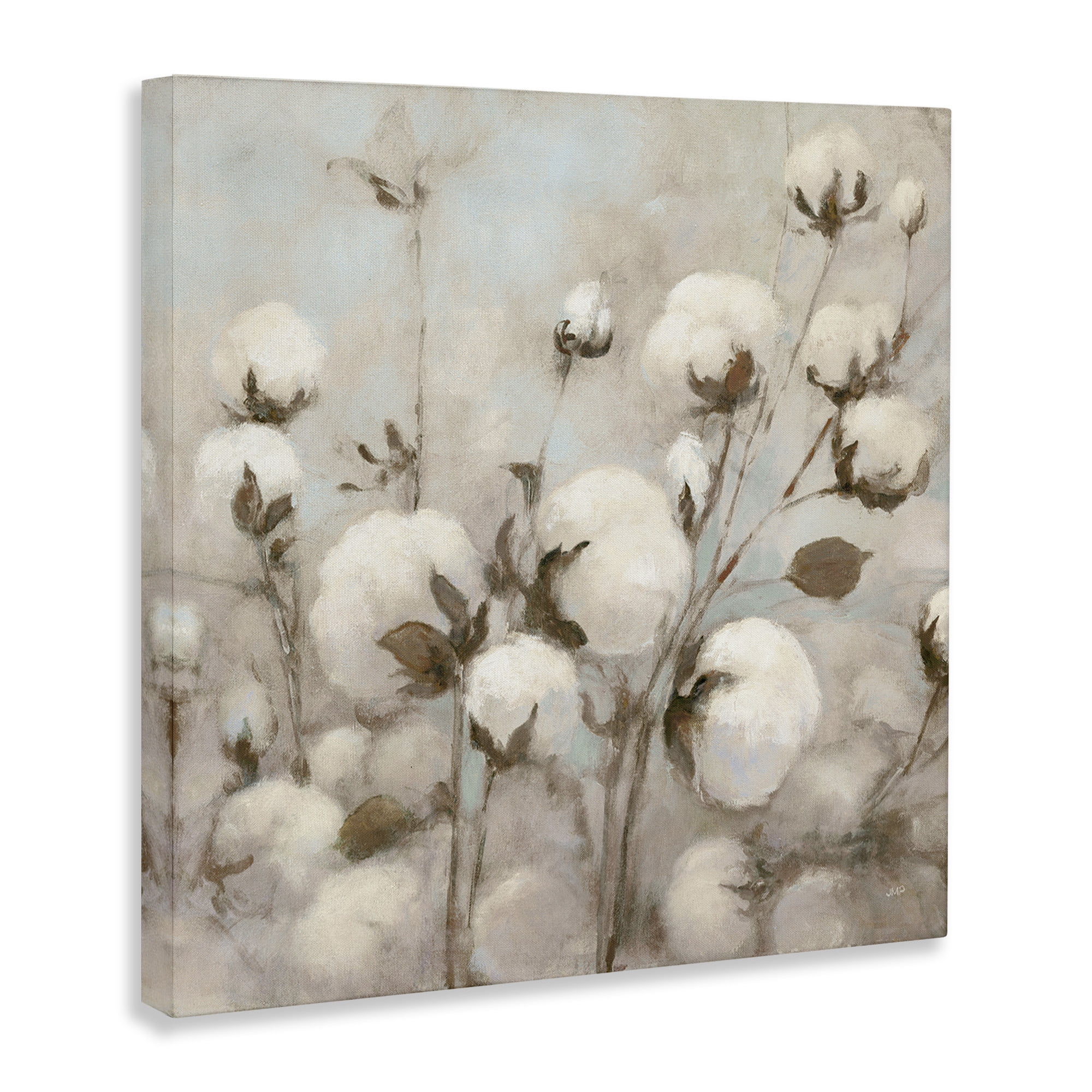 Stupell Industries Neutral Cotton Flower Painting Botanical & Floral Painting Gallery Wrapped Canvas Art Print Wall Art, 36 x 36
