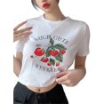 thumbnail image 3 of Camiseta corta de manga corta para mujer VISgogo, camiseta de cuello redondo con estampado de letras de fresa, camisetas cortas informales de estilo Simple VISgogo  moda, 3 of 9