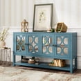 Blue Atumon Buffet Cabinet, Mirrored Accent with 4 Doors, Adjustable Shelves for Kitchen ...