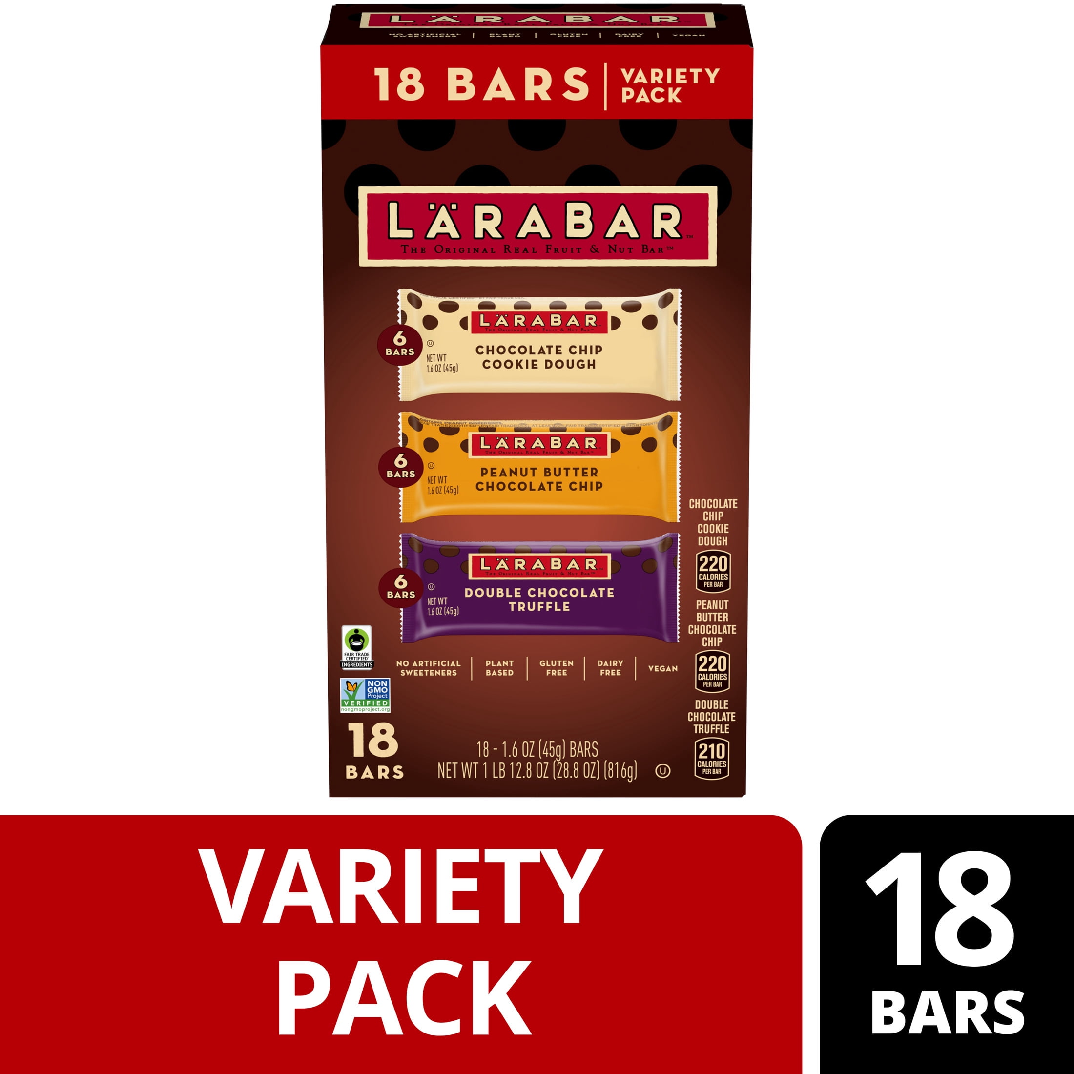 (4 pack) Larabar Fruit and Nut Bars Variety Pack, Gluten Free and Vegan, 28.8 oz, 18 Count
