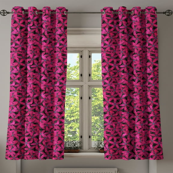 Ambesonne Abstract Grommet Curtain, Romantic Flowers in Bloom, 50" x 54", Charcoal Grey Hot Pink
