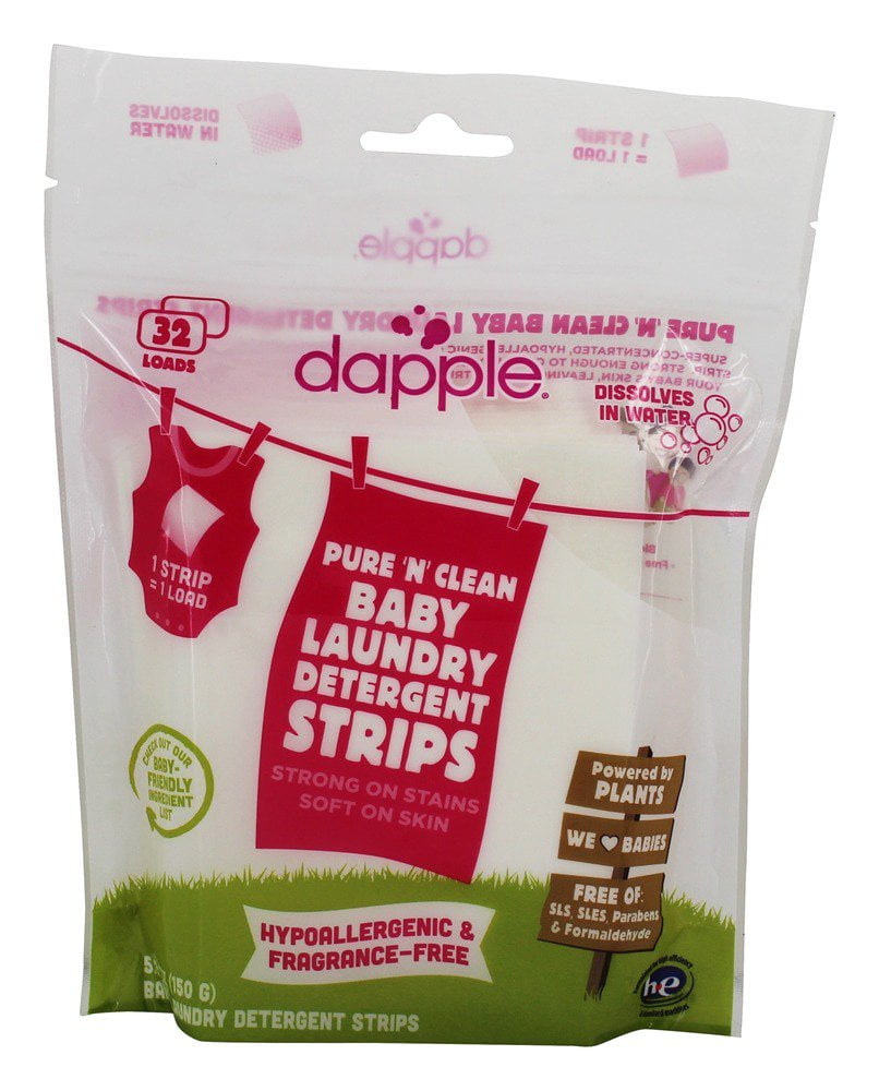 Dapple Pure and Clean Baby Laundry Detergent Strips 32 Loads Fragrance Free 5.3 oz