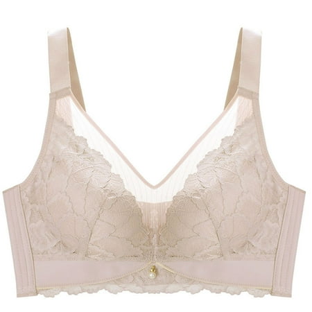 Gnurob Bralettes for Womens Lace Wireless Bra Hide Back Fat lingerie Plus Size Brassiere Adjustable Straps Bralettes Lightly Lined Cups Bralette Everyday Underwear Clearance Saving Beige XX-Large
