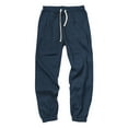 thumbnail image 3 of MIXUE Mens Cargo Pants Solid Color Hop Harem Joggers Linen Drawstring Elastic Waist Baggy Drop Crotch Trousers Sweatpants for Men Holiday Wear,Blue,XXXXL, 3 of 4