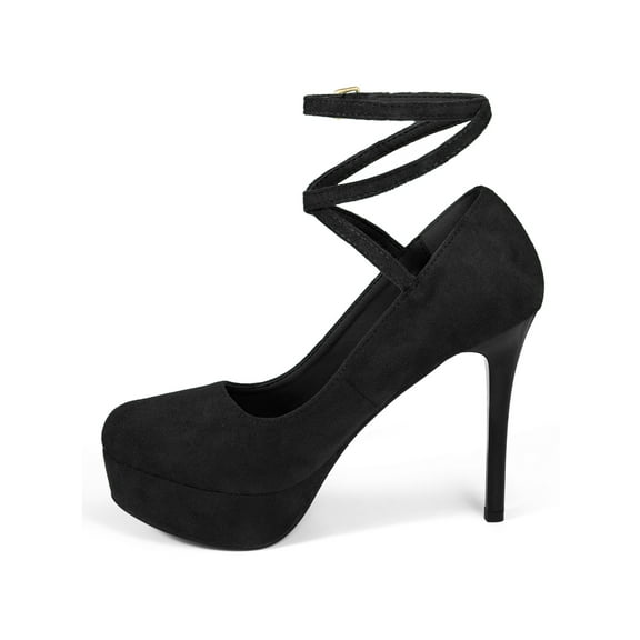 BLISSFUL STEP cross lace up Stiletto Heels platform pumps for Women Black 6