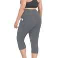 thumbnail image 3 of FlorCurve Plus Size Capri Leggings for Women with Pockets High-Waist Tummy Control Cropped Pants Stretch Athletic Leggings, Gray 3XL, 3 of 6