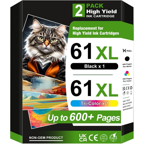 61XL Ink Cartridge for HP Ink 61 for HP 61 Ink Cartridge for HP Envy 5530 4500 Officejet 4630 4635 Desket 2540 1000 1510 Printer (1 Black,1 Color)
