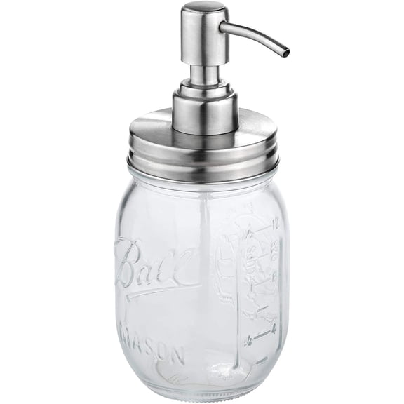 AURORA TRADE Mason Jar Soap Dispenser - 480ml Bathroom Lotion Liquid Soap Stainless Steel Mason Jar Dispenser with Brush