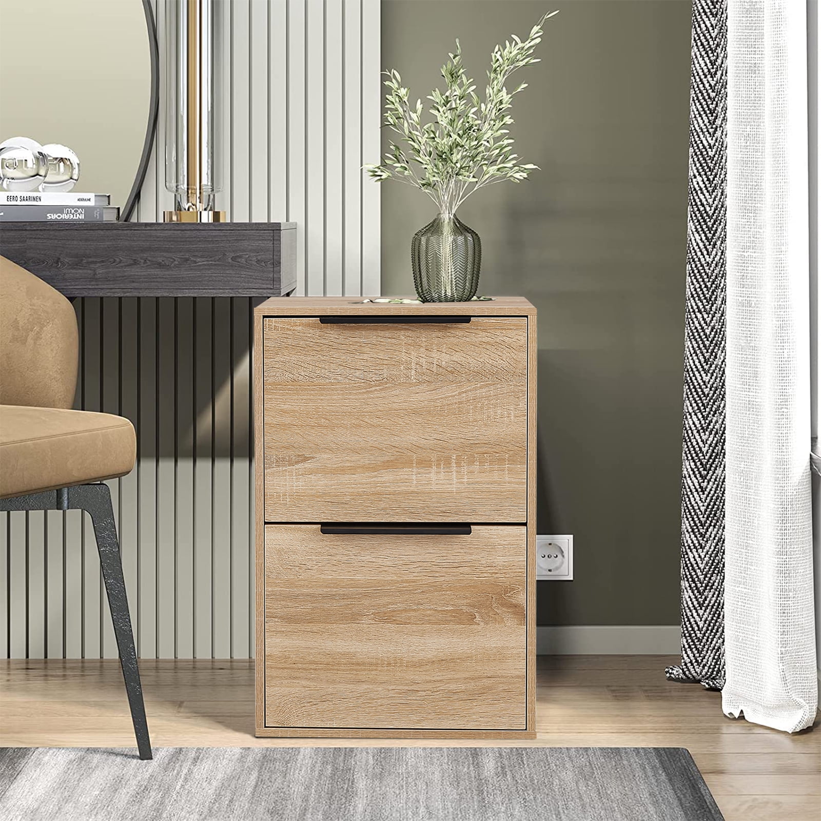 Marcree 2 Drawer File Cabinet, Wood Small Filing Cabinets with Hanging Bars for Letter Size, Wooden Vertical File Cabinets for Home Office, Oak