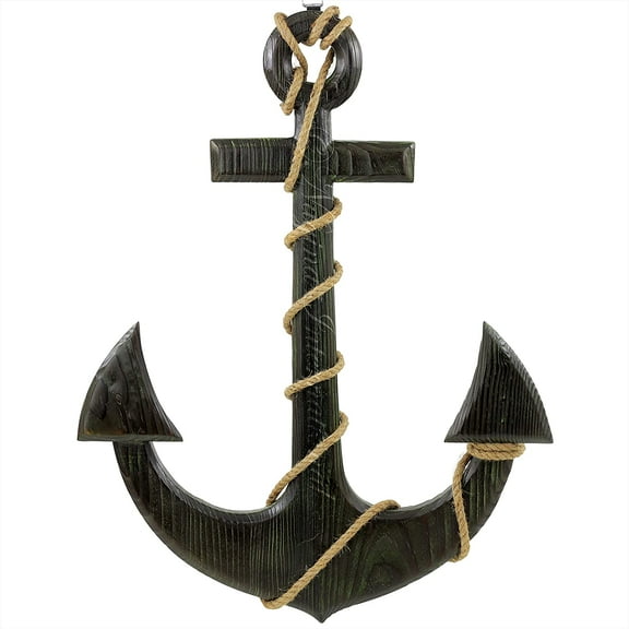 Nagina International Wooden Nautical Wall Anchors Antique Algae Gree With Black Vintage Finish| Wall Hanging Decor | Wall Art Sculpture | Beach Theme Home Decoration Ideas (36 Inches)