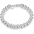 thumbnail image 1 of 925 Sterling Silver Beaded Bracelet, Round Ball Chain, Lobster Clasp 8, 1 of 3