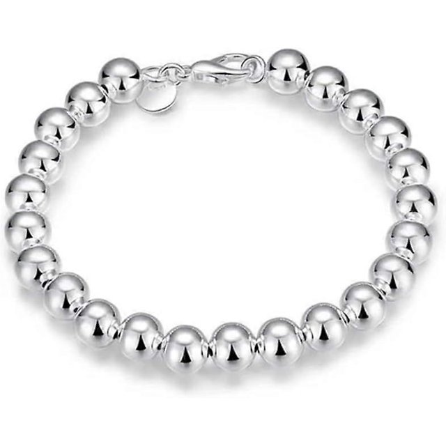 925 Sterling Silver Beaded Bracelet, Round Ball Chain, Lobster Clasp 8
