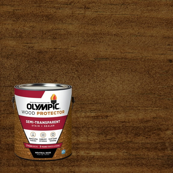 Olympic 1 Gallon ST-2010 Dark Bark Exterior Semi-Transparent Wood Protector Stain Plus Sealer in One