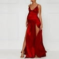 thumbnail image 3 of Jacenvly New Maternity Clothes for Women Sleeveless Solid Summer Dresses for Women 2025 Soft Satiny Fashion V-Neck Long Pregnant Women Clothes Red 2Xl, 3 of 9
