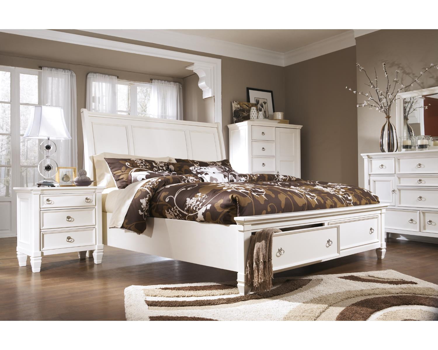 Signature Design By Ashley Prentice White Faux Wood Queen Sleigh