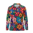 thumbnail image 2 of Uorisanigo Colorful Flowers Women's Golf Top Fashionable Relaxed Long Sleeve Golf Polo Shirts for Women Soft Comfortable Quick Dry Workout Tops with Zipper, 2 of 7