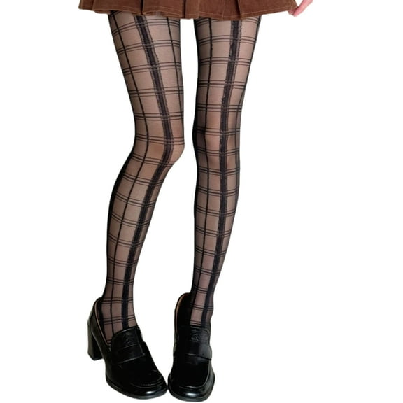 Yokua Women Leggings Stockings Plaids Checkered Pattern Sheer Silk Pantyhose Tights