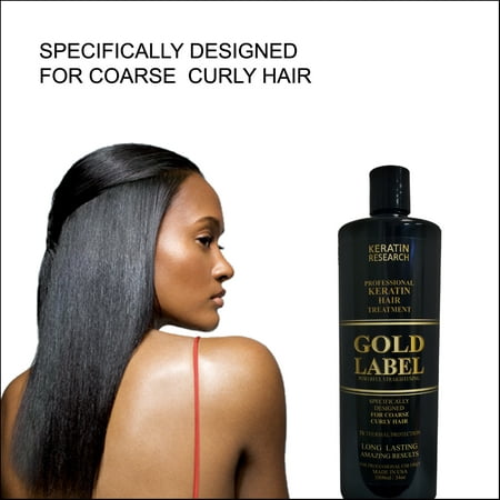 Keratin Research Gold Label Professional Blowout Keratin Hair Treatment Super Enhanced Formula Specifically Designed for Coarse Curly Black, African, Dominican and Brazilian Hair types (Best Brazilian Keratin Treatment For Black Hair)