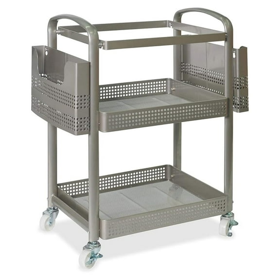 Mobile File Cart with Lockable Wheels - 12.5" x 22.4" x 25.25" Metal Rolling Cart - Champagne Office Storage - Letter & Legal Size Folders