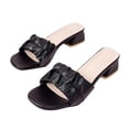 thumbnail image 1 of Block Heel Sandals for Women Slide Low Heel Open Square Toe Fold Solid Color Non Slip Beach Summer Slide Sandals Black, 1 of 6