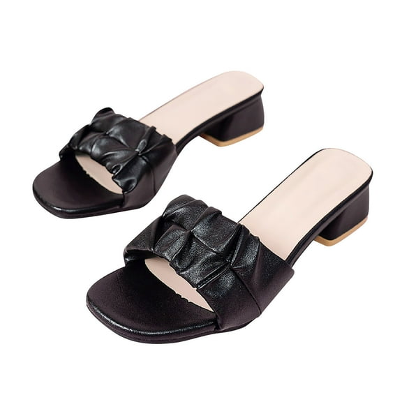 Agkizg Summer Women Sandals Low Heel Slide Sandals Casual Slippers Open Toe Beach Sandals Comfortable Shoes Black, Size 7