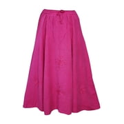 Mogul Women's Long Skirt Pink Floral Embroidered Rayon Skirts