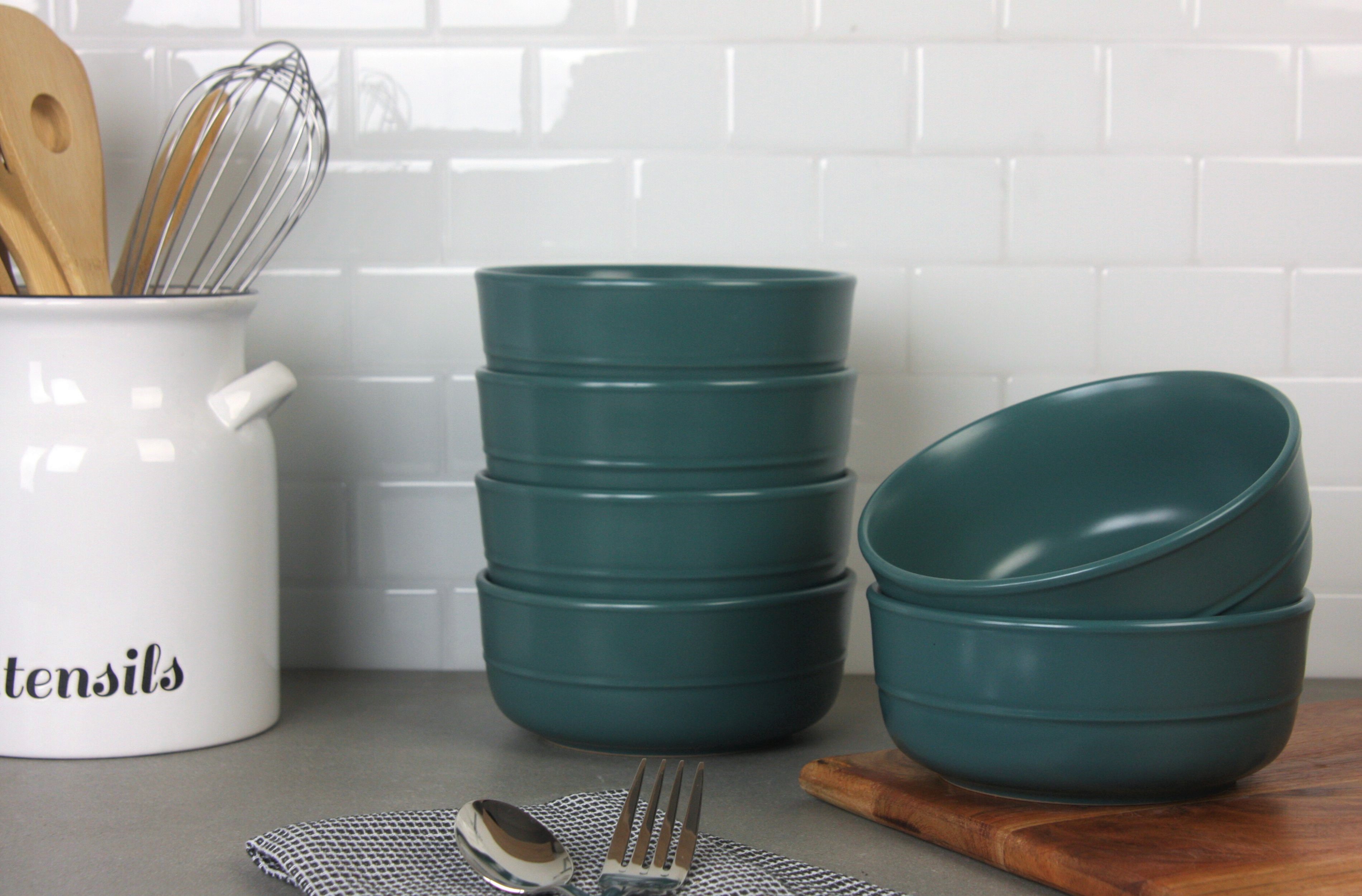 10 Strawberry Street Double Line 6.25"/24 oz Round Cereal Bowl, Set of 6, Emerald Green