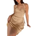thumbnail image 2 of KOMOO Women Bodycon Halter Mini Dress Sleeveless Backless Ruched Short Dress V Neck Club Cocktail Dress, 2 of 5