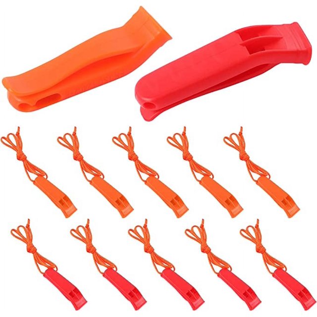 Silbato de seguridad de 10 piezas Silbato marino Silbatos de plástico con cordón para emergencias, es adecuado para uso individual y en equipo.