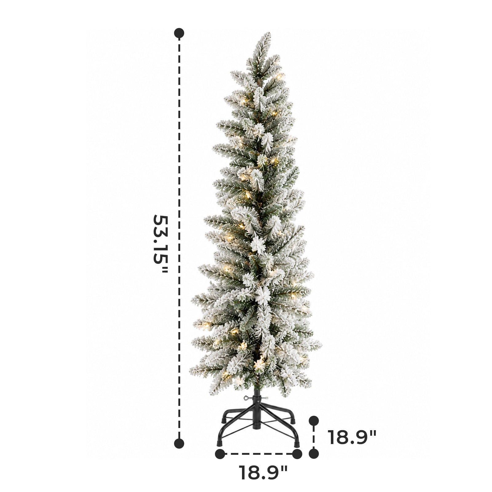 Alvantor Pre-Lit Flocked Pencil Christmas Tree with 8 Modes, White, 4.5FT