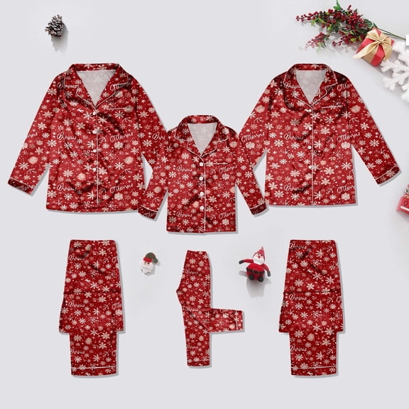 Christmas Family Pjs Satin Pajamas Long Sleeve Button-Down Nightwear Matching Christmas Outfits Christmas Pajamas for Womens