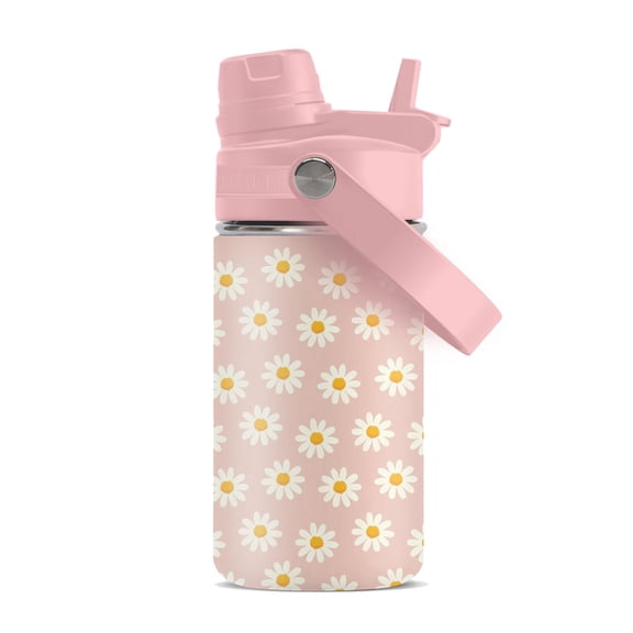 JOPJOLIW Flower 12oz Water Bottle for Girls & Boys, Birthday Gift for Flower Lovers Daughter, Insulated Tumbler with Handle, Stainless Steel Reusable Leak-proof Cup for Sports Outdoor, Pink 1-Pack