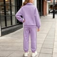 thumbnail image 5 of Girls' Solid Color Casual Fall/Winter Set: Simple Versatile Long Sleeve Top & Cuffed Joggers Suitable For Sports And Outings 9-10 Years Purple, 5 of 7