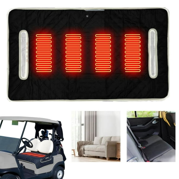 Heated Golf Cart Seat Cover Towel Blanket - Comfortable Sports Cart Seat Cushion,Golf Seat Covers for Cart,Portable Waterproof Towel Cushion Blanket with 3 Adjustable Heating Levels and 4 Warm Zones