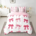 thumbnail image 2 of Feelyou Cartoon Bowknot Bow Bedding Comforter Set 7 Pieces for Child, Fashion Ribbon Pink Full Bedding Set, Fairy Tale Princess Reversible Fitted Sheet Flat Sheet, Microfiber Bedroom Decor, 2 of 7