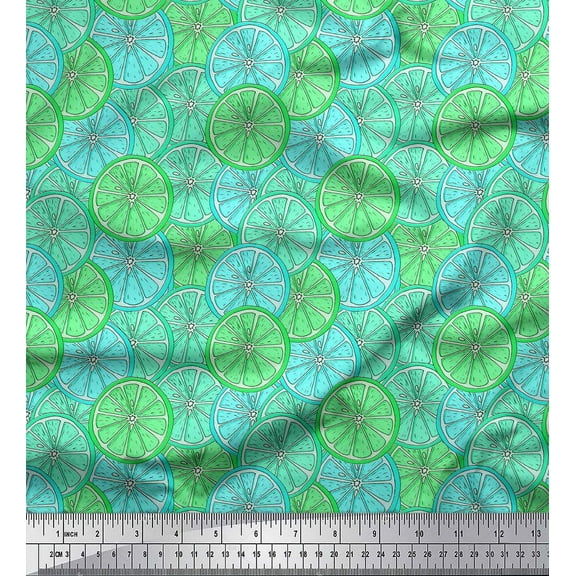 Soimoi Green Cotton Duck Fabric Lemon Slice Vegetable Printed Fabric 1 Yard 42 Inch Wide