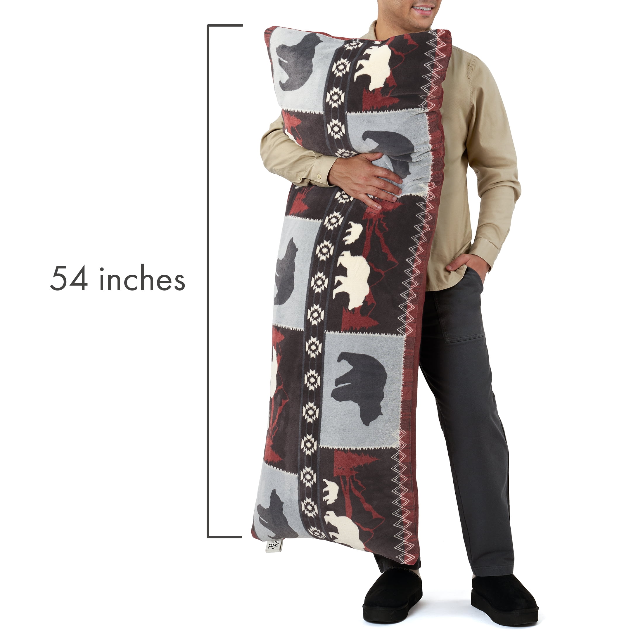 Pawz Red Bear Soft Fleece 20"x54" Body Pillow, for Adults and Teens