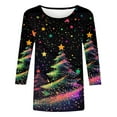 thumbnail image 5 of Tops for Women Plus Size 3/4 Sleeve Christmas Tree Print Christmas Sparkling Colorful Round Neck Top Multicolor7 XXXL, 5 of 5
